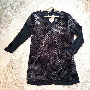 Fresh FX Small NWT Black Grey Velvet Long Sleeve Tunic Top